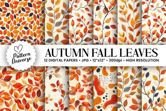12 Fall Leaves Seamless Patterns AI Generated – Perfect for Creative Projects