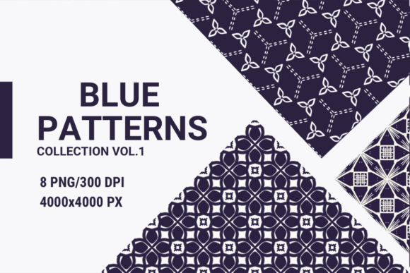 Blue Geometric and Floral Patterns Vol.1: A Versatile Design Resource for Creative Professionals