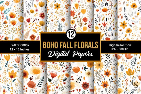 Fall Boho Cute Flowers Seamless Patterns